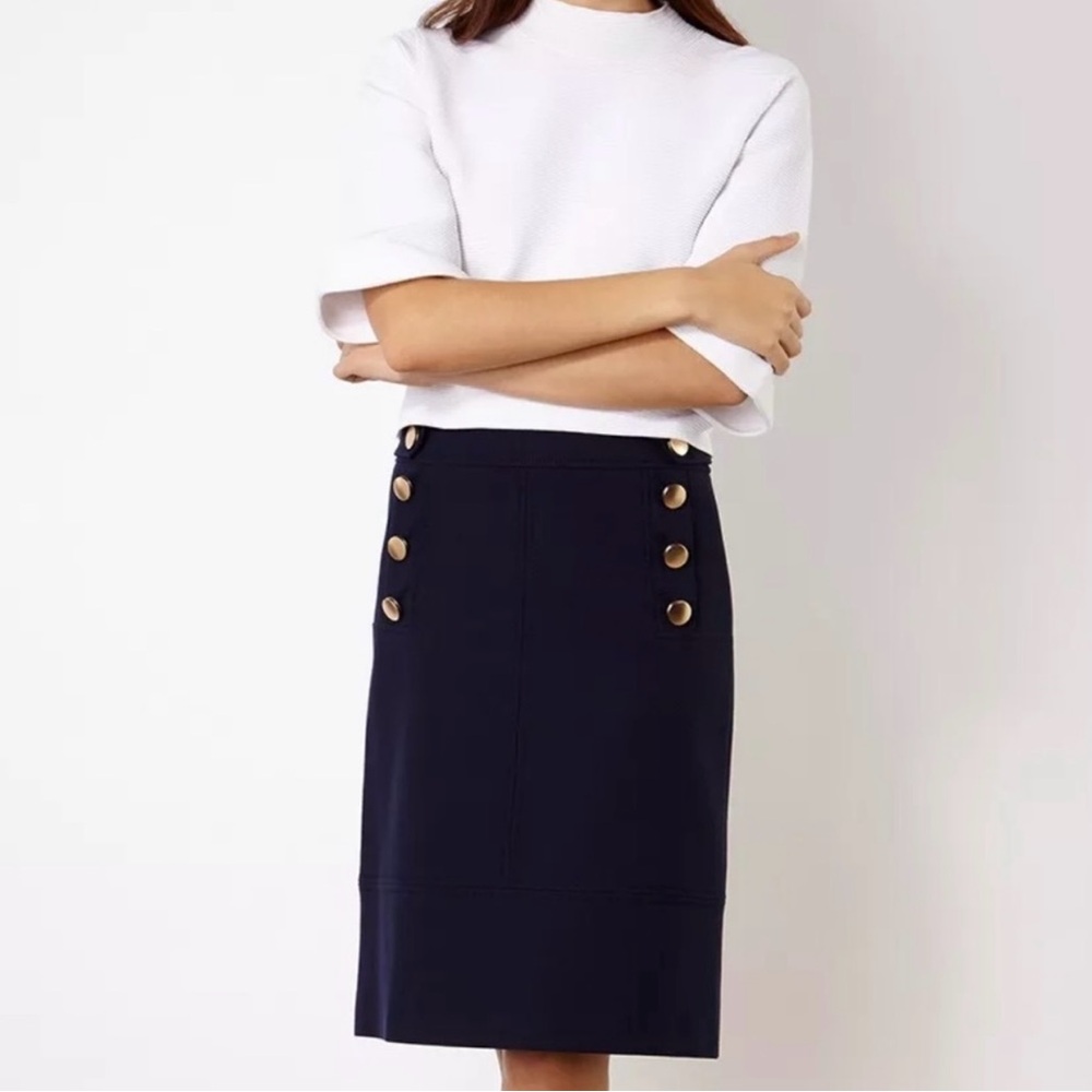 Karen Millen Blue Gold Knee-Length Pencil Skirt